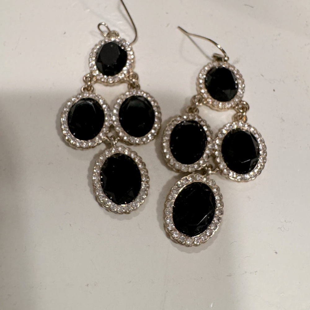Black stone and crystal earrings.